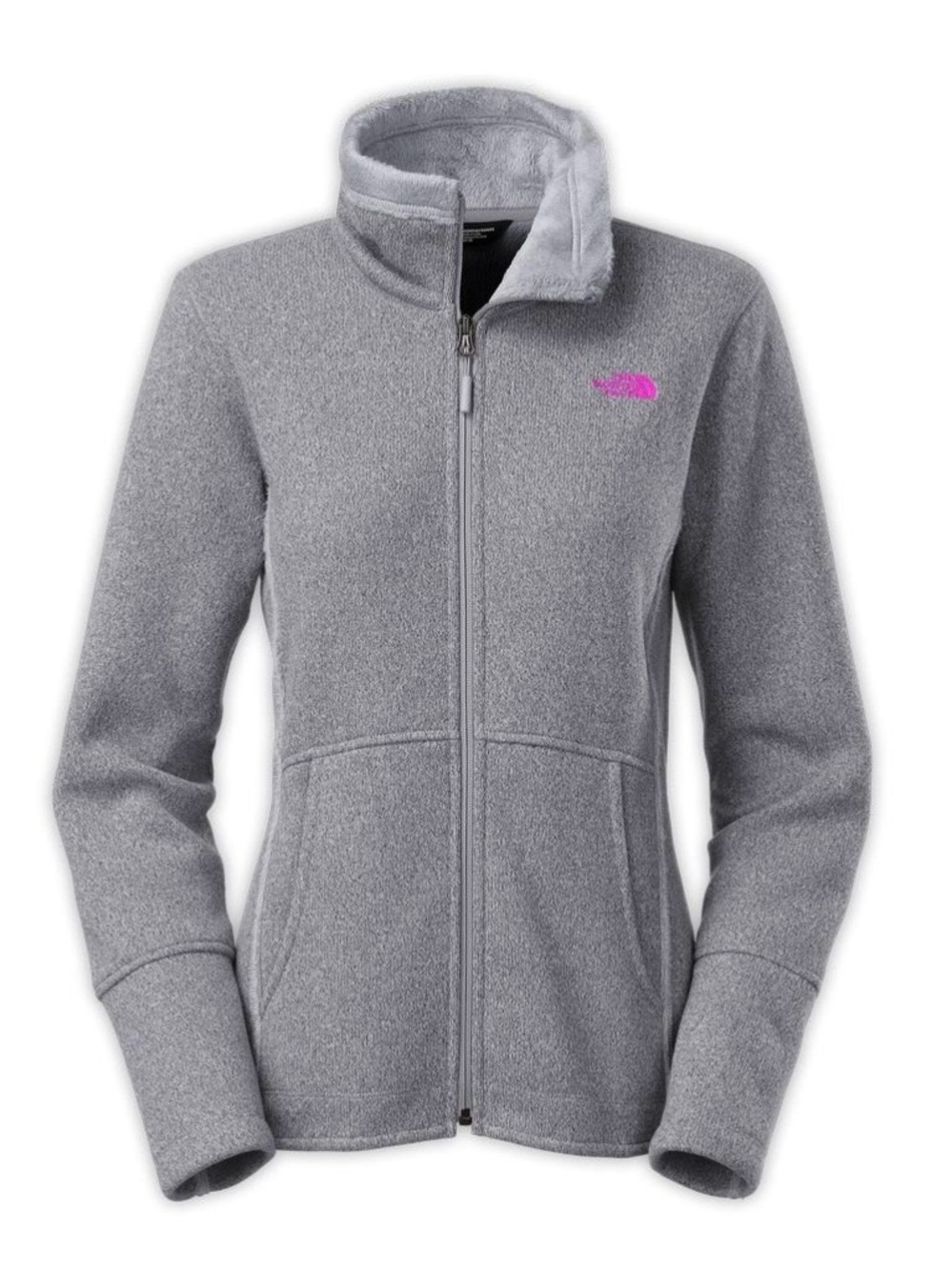 The North Face Banderitas Women's Gray Sweater Knit Fleece Jacket with Pink Logo
